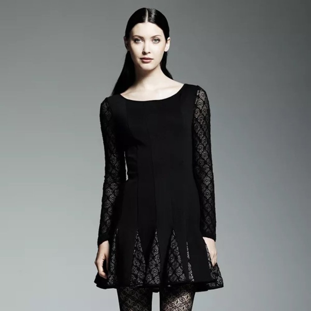 Catherine Maladrino Dress Ponte Black Lace Skirt